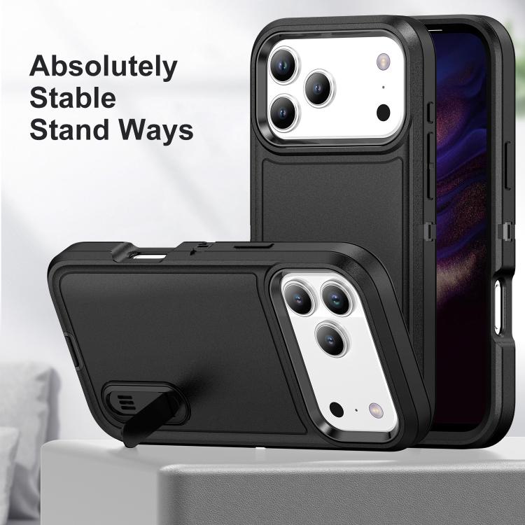 For iPhone 17 Pro Max Rugged PC + Silicone Phone Case with Holder
