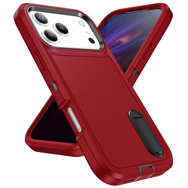 For iPhone 17 Pro Max Rugged PC + Silicone Phone Case with Holder