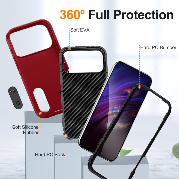 For iPhone 17 Pro Max Rugged PC + Silicone Phone Case with Holder