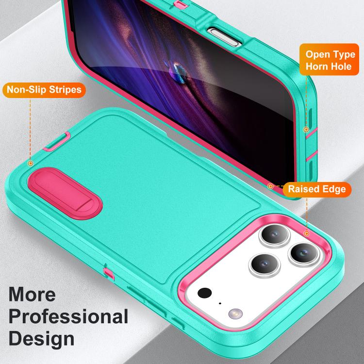 For iPhone 17 Pro Max Rugged PC + Silicone Phone Case with Holder