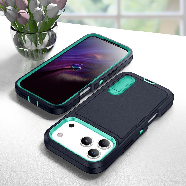 For iPhone 17 Pro Max Rugged PC + Silicone Phone Case with Holder