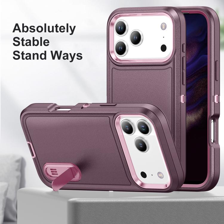 For iPhone 17 Pro Max Rugged PC + Silicone Phone Case with Holder