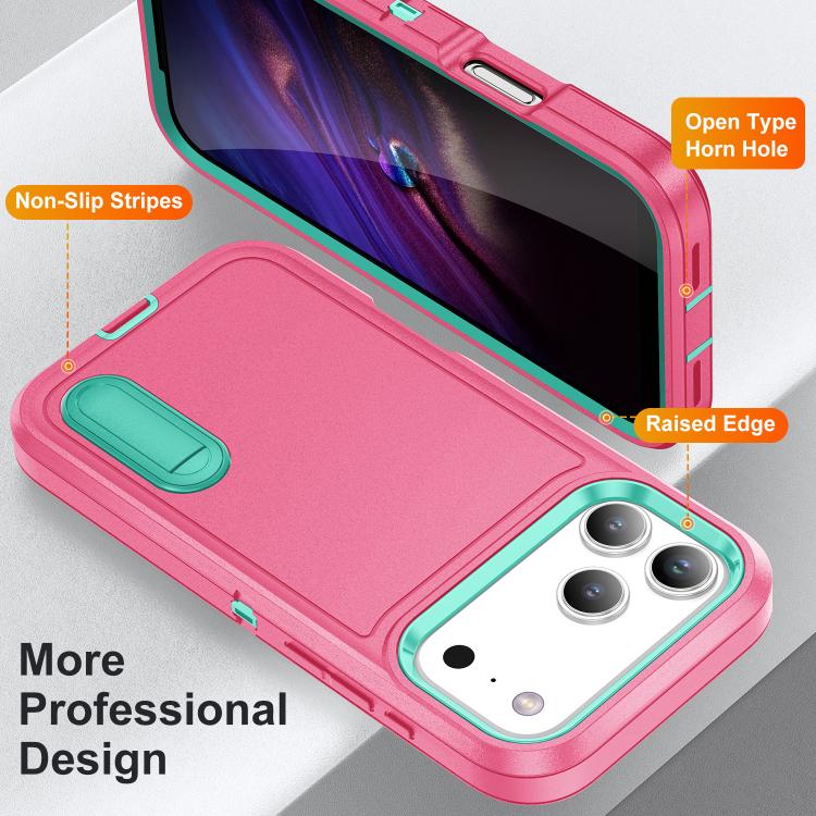 For iPhone 17 Pro Rugged PC + Silicone Phone Case with Holder