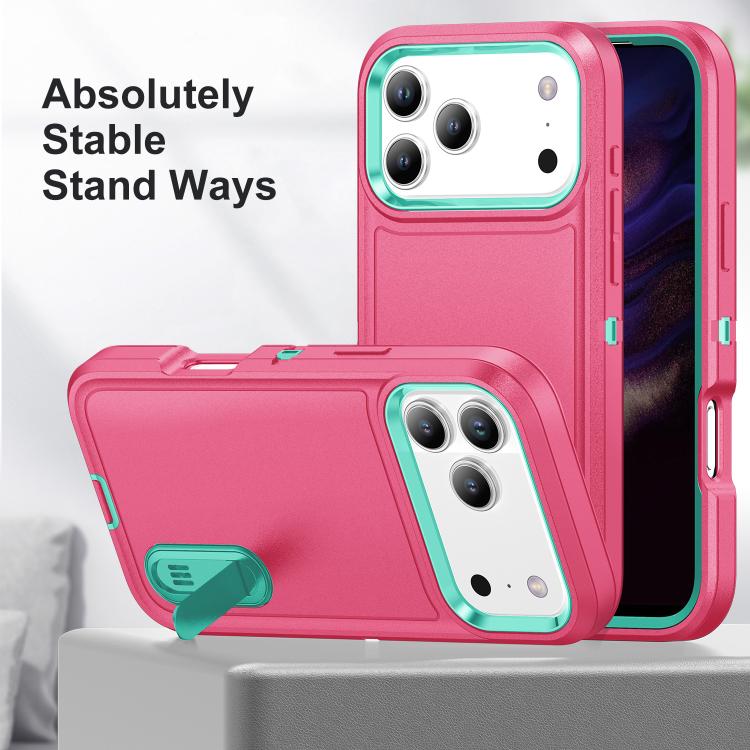 For iPhone 17 Pro Rugged PC + Silicone Phone Case with Holder