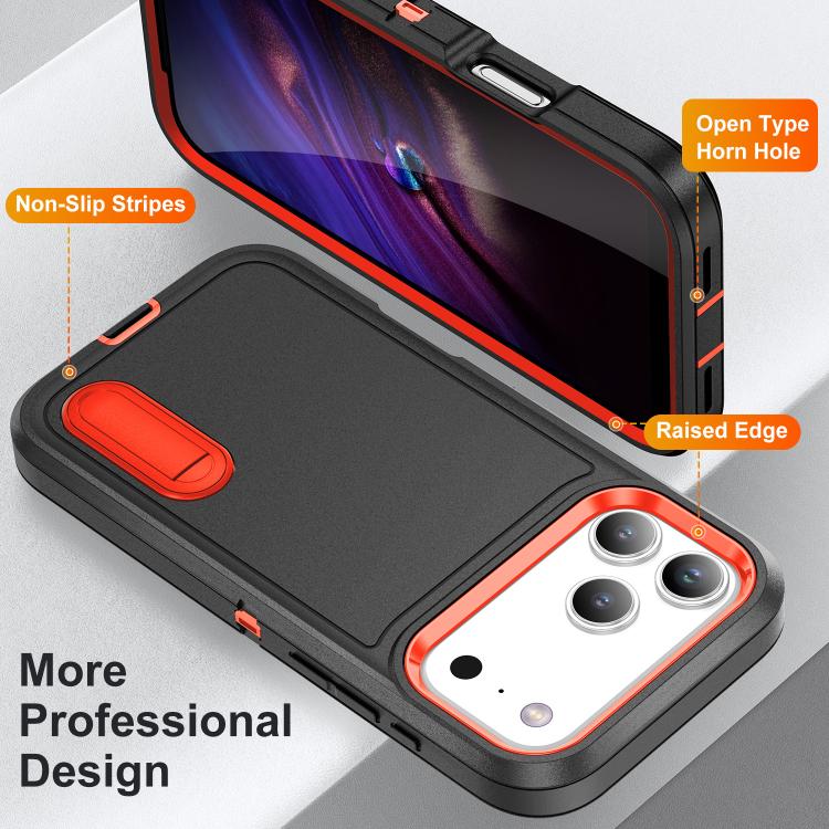 For iPhone 17 Pro Rugged PC + Silicone Phone Case with Holder