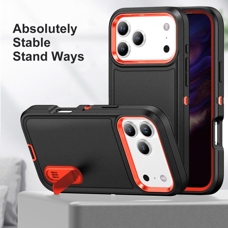 For iPhone 17 Pro Rugged PC + Silicone Phone Case with Holder