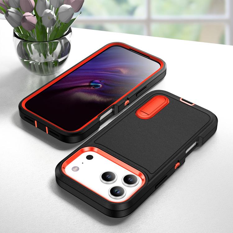 For iPhone 17 Pro Rugged PC + Silicone Phone Case with Holder