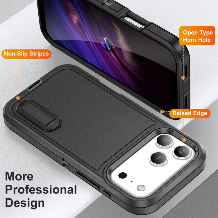 For iPhone 17 Pro Rugged PC + Silicone Phone Case with Holder