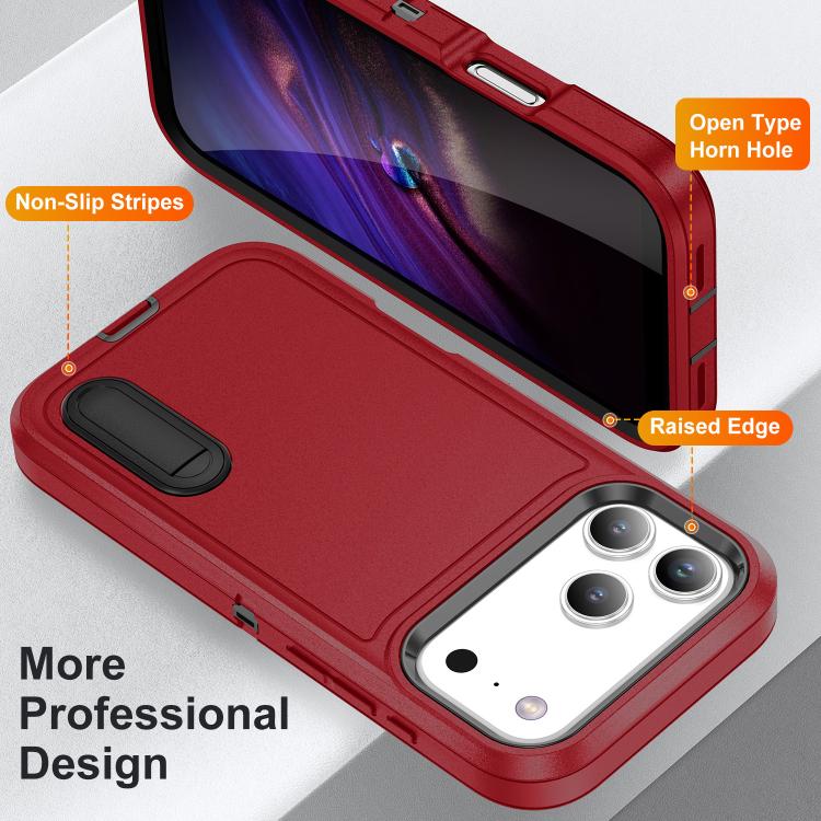 For iPhone 17 Pro Rugged PC + Silicone Phone Case with Holder