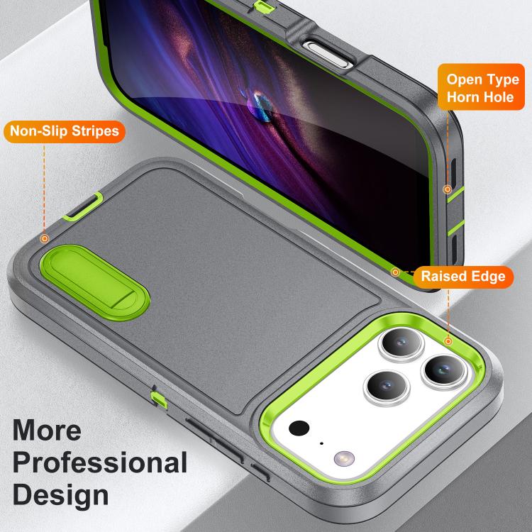 For iPhone 17 Pro Rugged PC + Silicone Phone Case with Holder