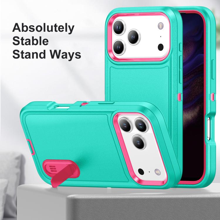 For iPhone 17 Pro Rugged PC + Silicone Phone Case with Holder