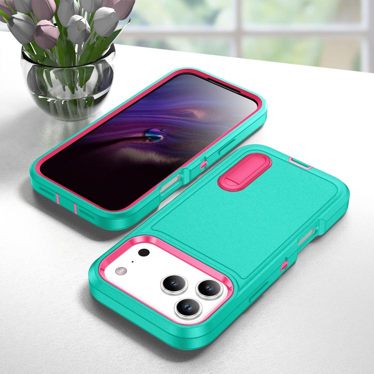 For iPhone 17 Pro Rugged PC + Silicone Phone Case with Holder