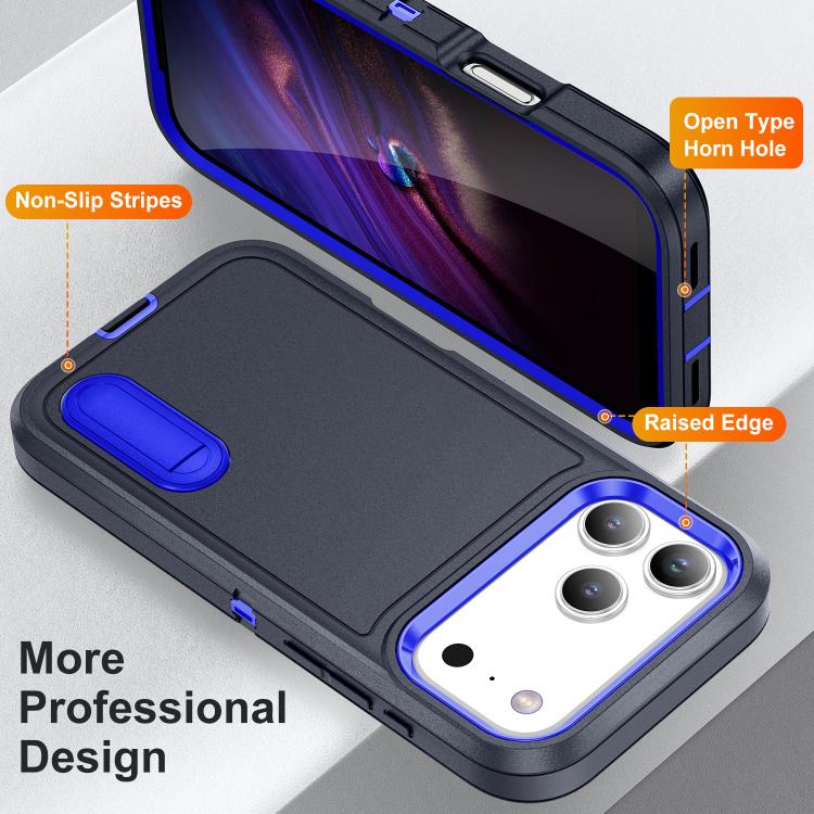For iPhone 17 Pro Rugged PC + Silicone Phone Case with Holder
