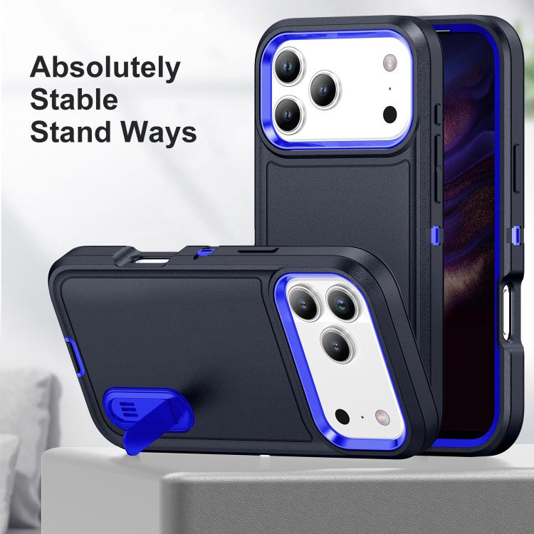 For iPhone 17 Pro Rugged PC + Silicone Phone Case with Holder
