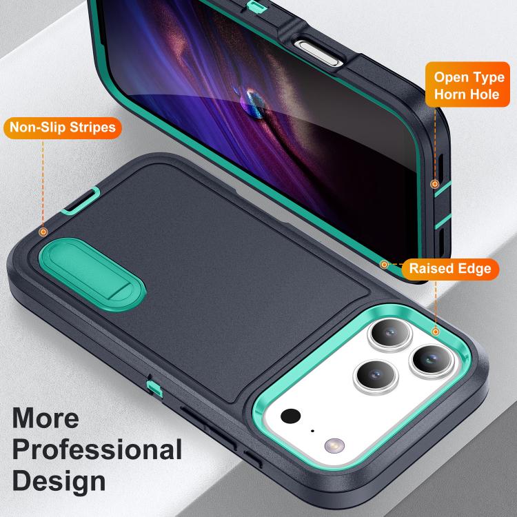 For iPhone 17 Pro Rugged PC + Silicone Phone Case with Holder