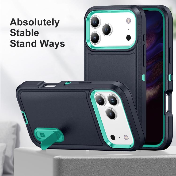 For iPhone 17 Pro Rugged PC + Silicone Phone Case with Holder