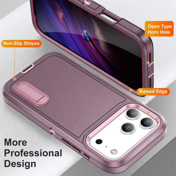 For iPhone 17 Pro Rugged PC + Silicone Phone Case with Holder