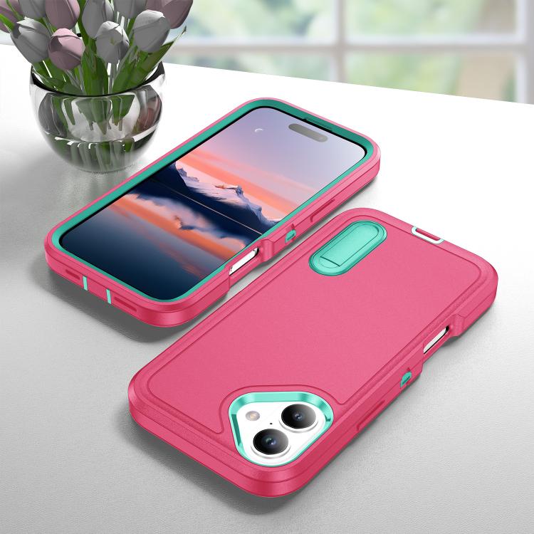 For iPhone 17 Rugged PC + Silicone Phone Case with Holder
