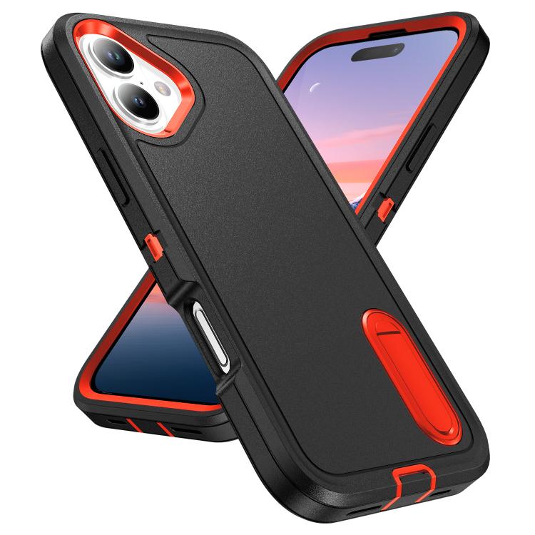 For iPhone 17 Rugged PC + Silicone Phone Case with Holder