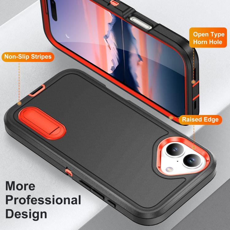 For iPhone 17 Rugged PC + Silicone Phone Case with Holder