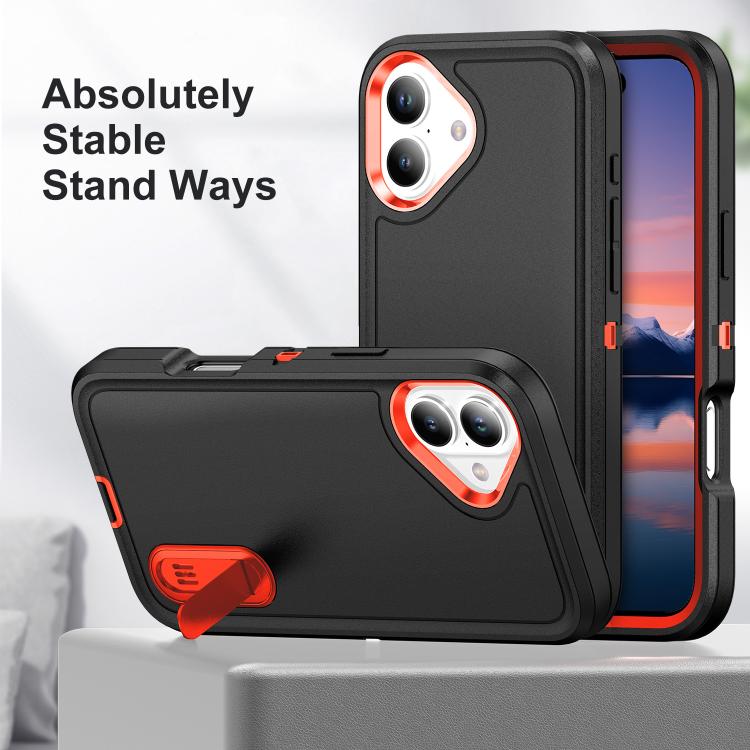 For iPhone 17 Rugged PC + Silicone Phone Case with Holder