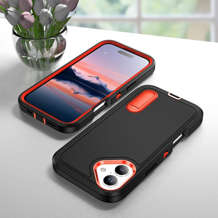 For iPhone 17 Rugged PC + Silicone Phone Case with Holder