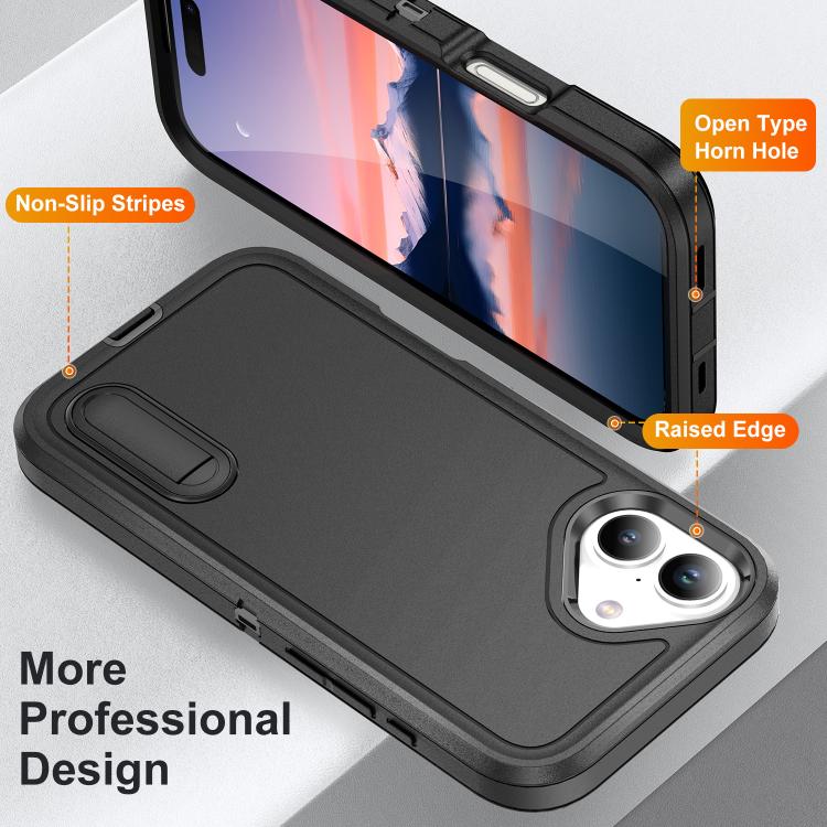 For iPhone 17 Rugged PC + Silicone Phone Case with Holder
