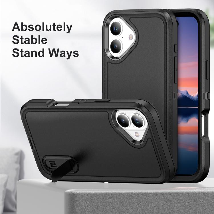 For iPhone 17 Rugged PC + Silicone Phone Case with Holder