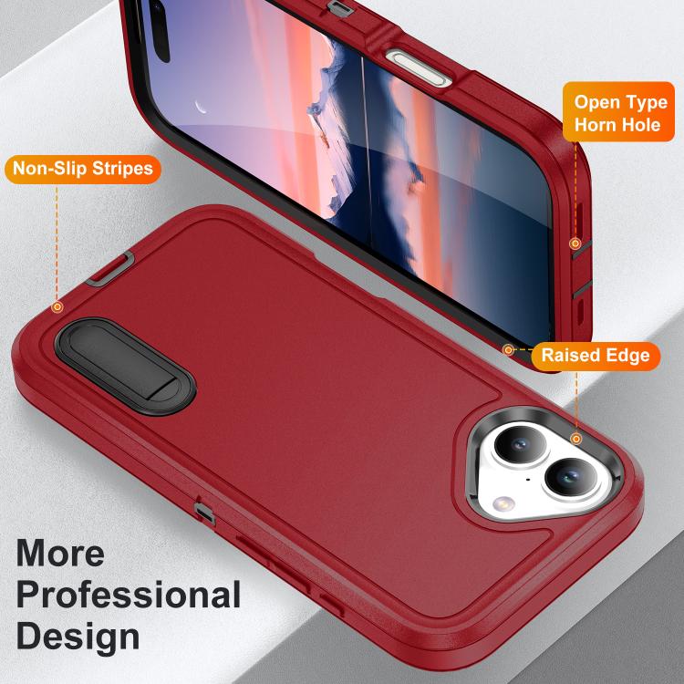 For iPhone 17 Rugged PC + Silicone Phone Case with Holder