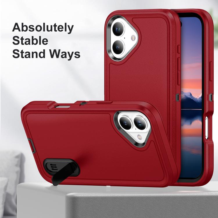 For iPhone 17 Rugged PC + Silicone Phone Case with Holder