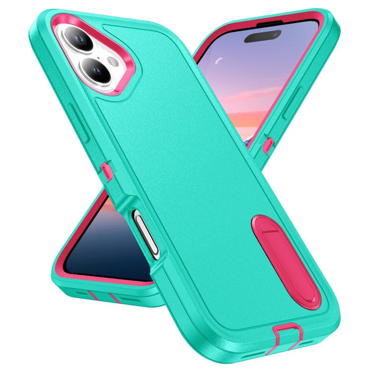 For iPhone 17 Rugged PC + Silicone Phone Case with Holder