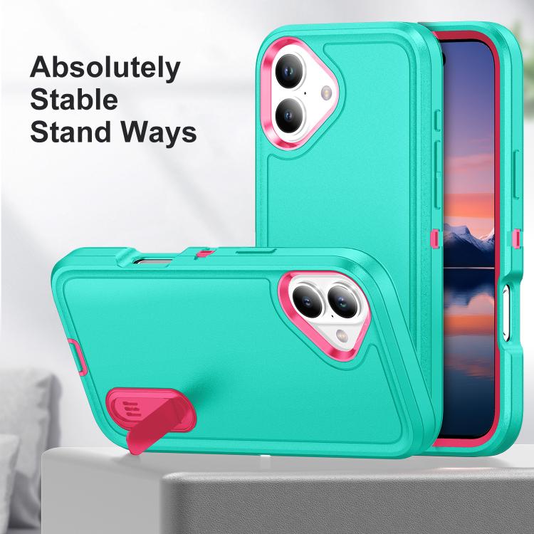 For iPhone 17 Rugged PC + Silicone Phone Case with Holder