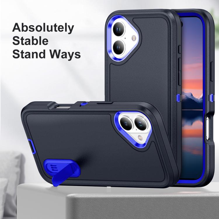 For iPhone 17 Rugged PC + Silicone Phone Case with Holder