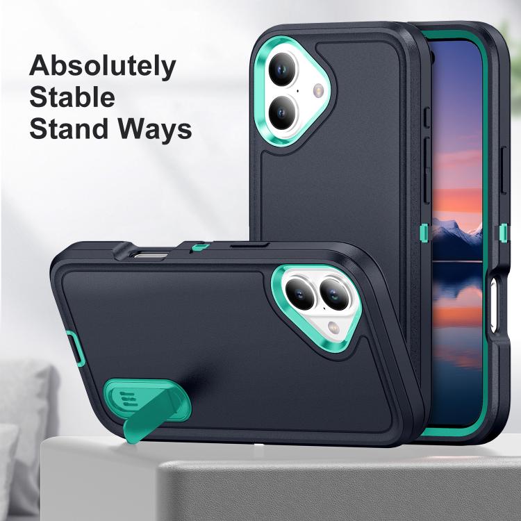 For iPhone 17 Rugged PC + Silicone Phone Case with Holder