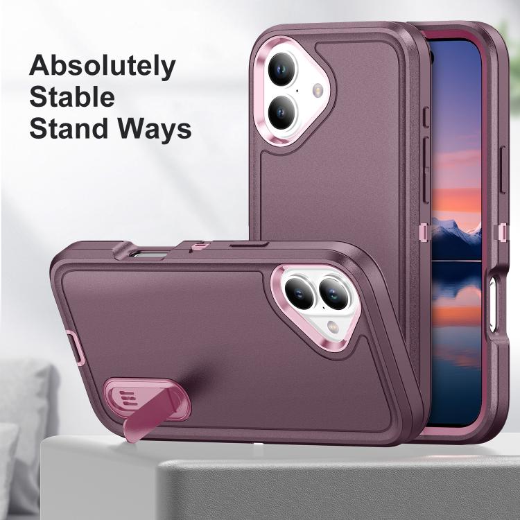 For iPhone 17 Rugged PC + Silicone Phone Case with Holder