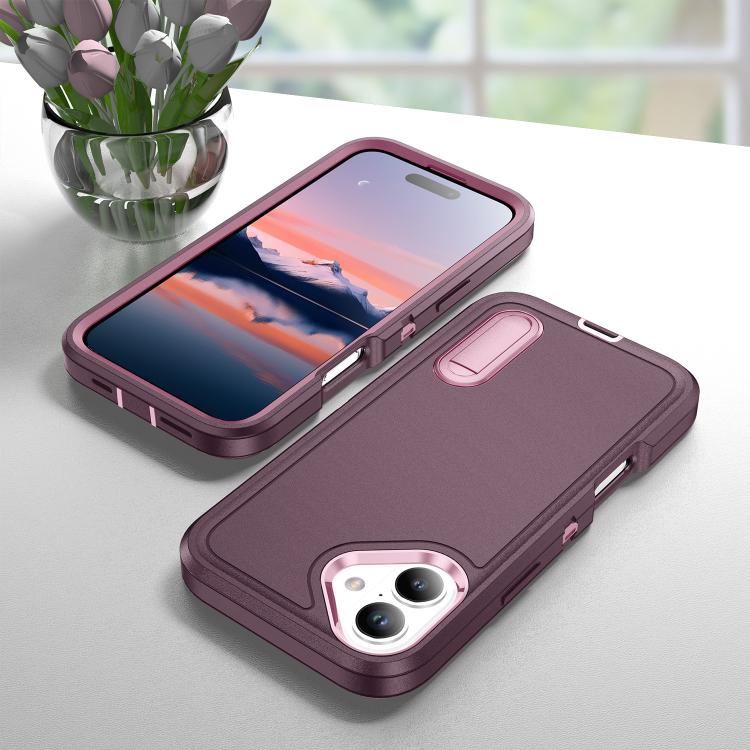 For iPhone 17 Rugged PC + Silicone Phone Case with Holder