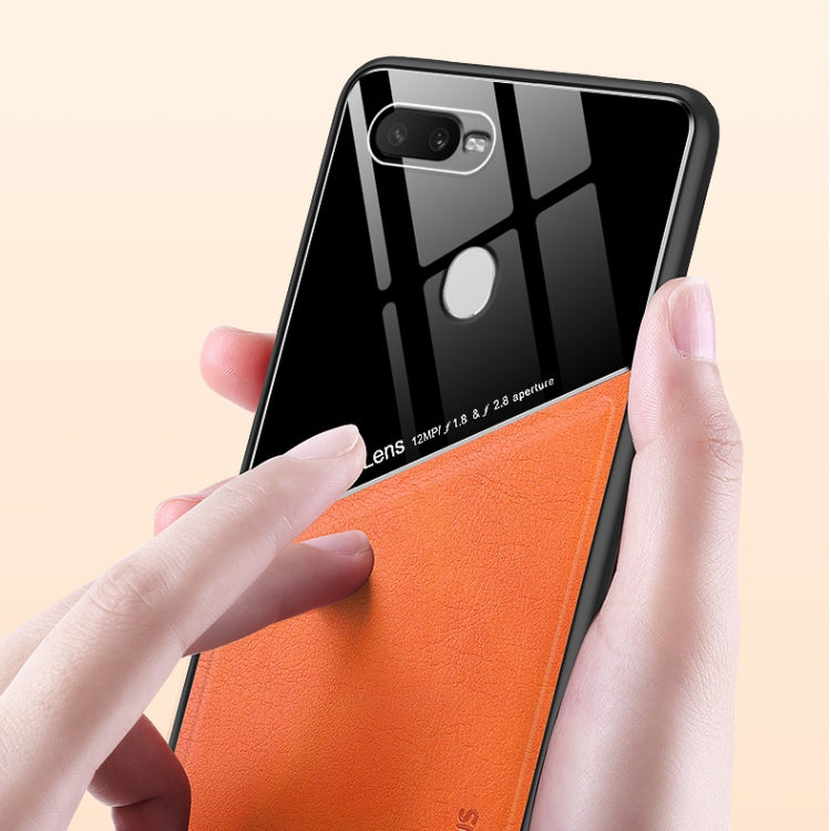 For OPPO A7(2018) / A5s / A12 All-inclusive Leather + Organic Glass Protective Case with Metal Iron Sheet