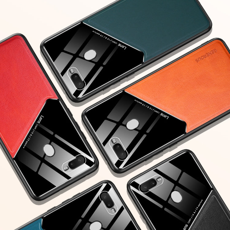 For OPPO A7(2018) / A5s / A12 All-inclusive Leather + Organic Glass Protective Case with Metal Iron Sheet