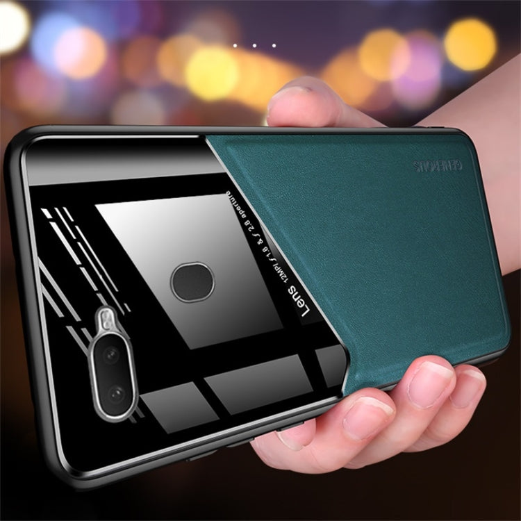 For OPPO A7x All-inclusive Leather + Organic Glass Protective Case with Metal Iron Sheet