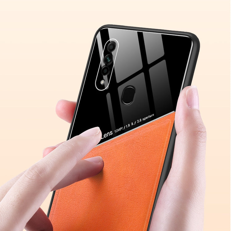 For OPPO A8 All-inclusive Leather + Organic Glass Protective Case with Metal Iron Sheet