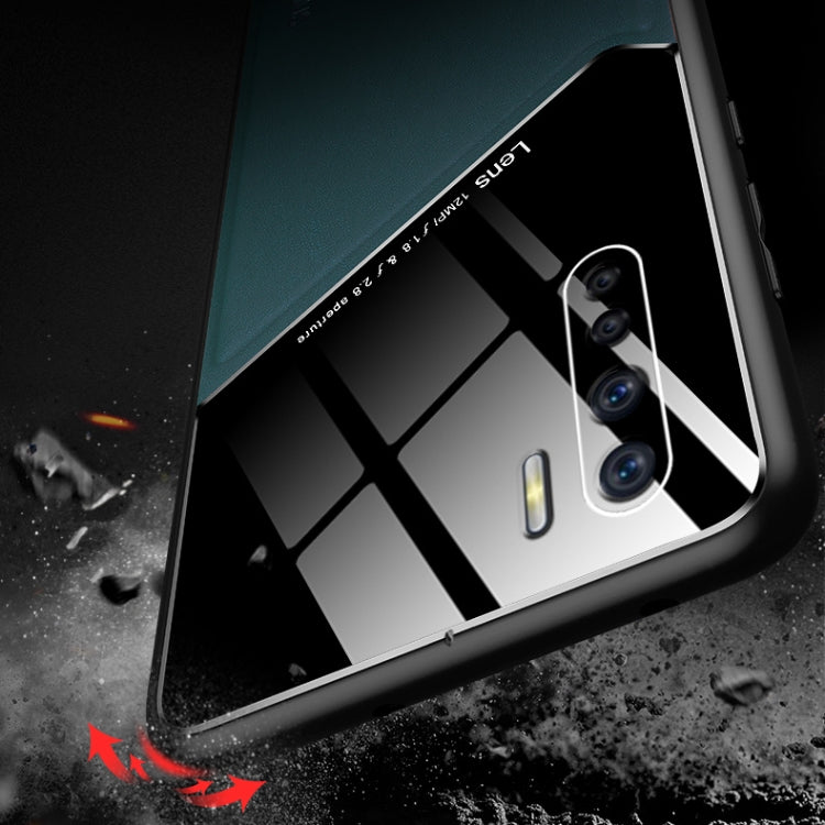 For OPPO A91 All-inclusive Leather + Organic Glass Protective Case with Metal Iron Sheet