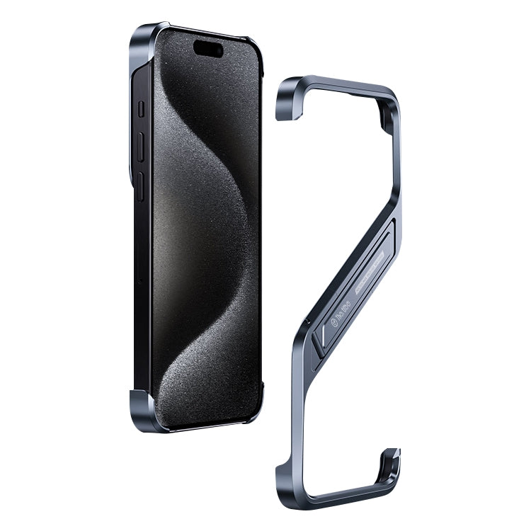 For iPhone 15 Pro S-shaped Stand Frameless Metal Phone Case