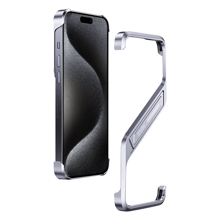 For iPhone 15 Pro S-shaped Stand Frameless Metal Phone Case