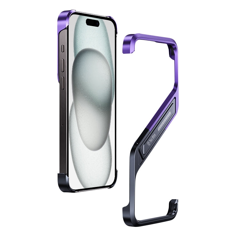 For iPhone 15 S-shaped Stand Frameless Metal Phone Case