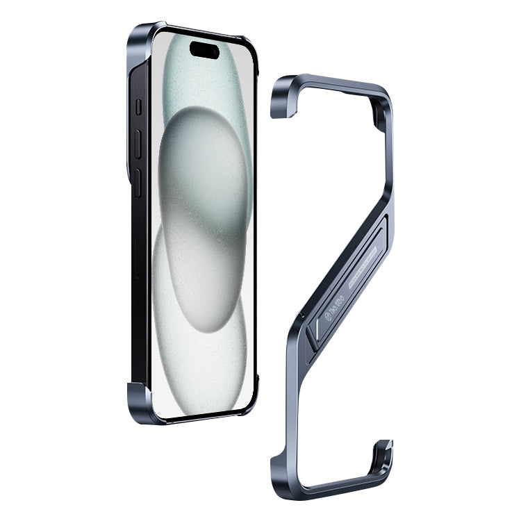 For iPhone 15 S-shaped Stand Frameless Metal Phone Case