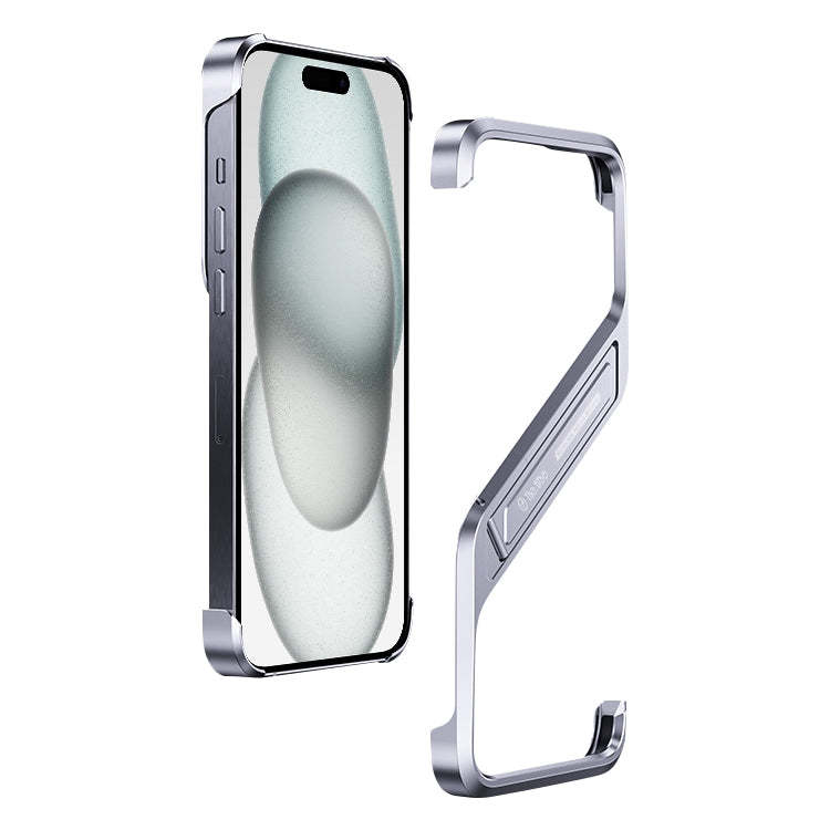 For iPhone 15 S-shaped Stand Frameless Metal Phone Case