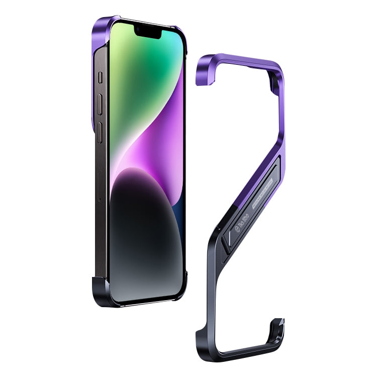 For iPhone 14 S-shaped Stand Frameless Metal Phone Case