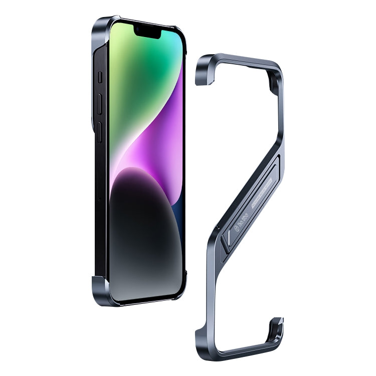 For iPhone 14 S-shaped Stand Frameless Metal Phone Case