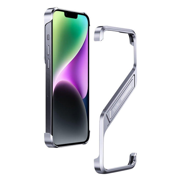For iPhone 14 S-shaped Stand Frameless Metal Phone Case