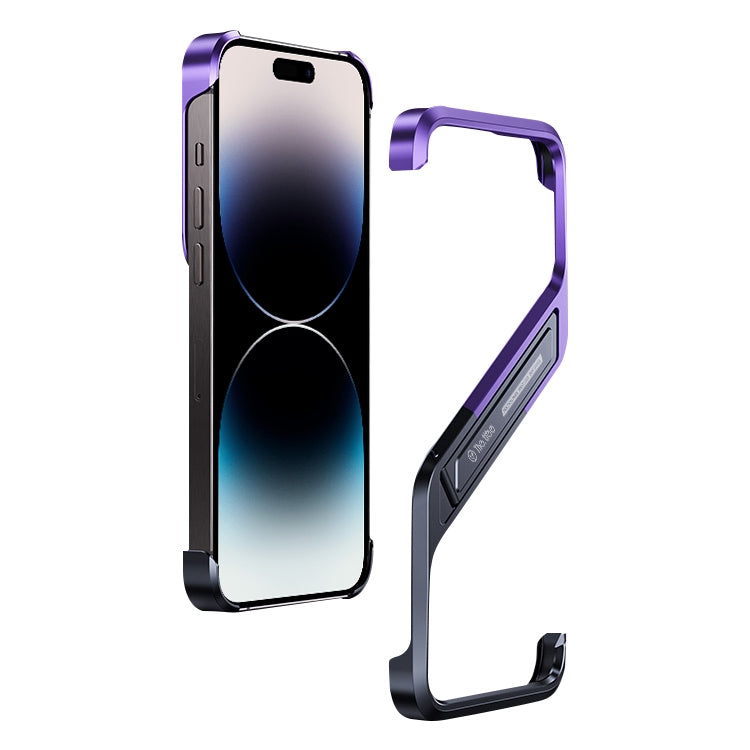 For iPhone 14 Pro Max S-shaped Stand Frameless Metal Phone Case